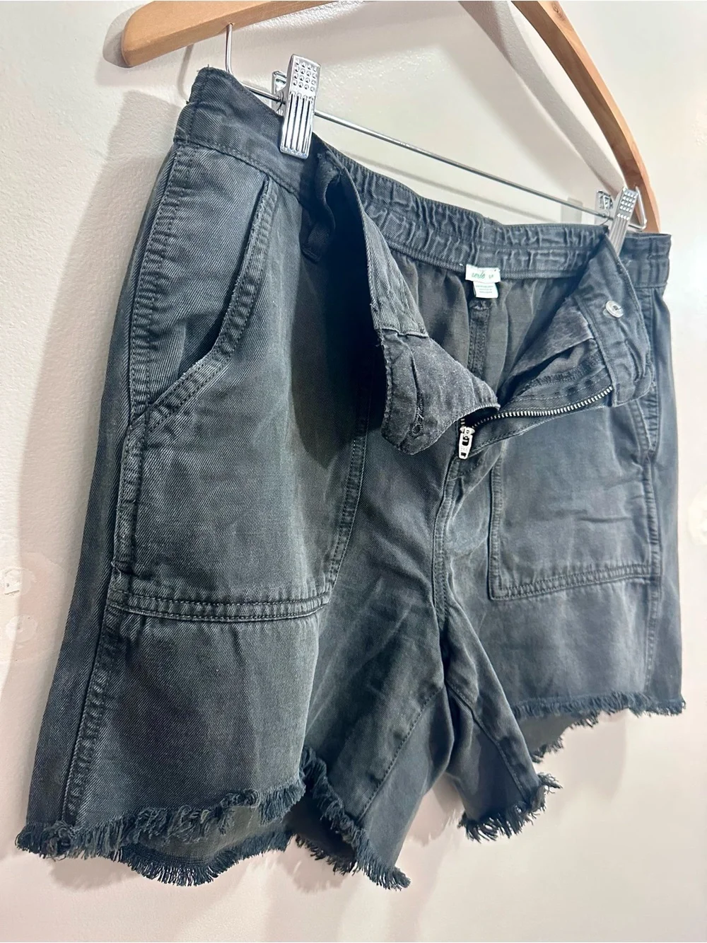 Aerie Linen Shorts Frayed Hem in Charcoal Size S